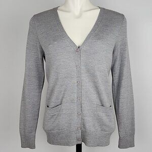 Lord  Taylor Women's Extra Fine Merino Wool Button Up Grey Cardigan Sz Medium